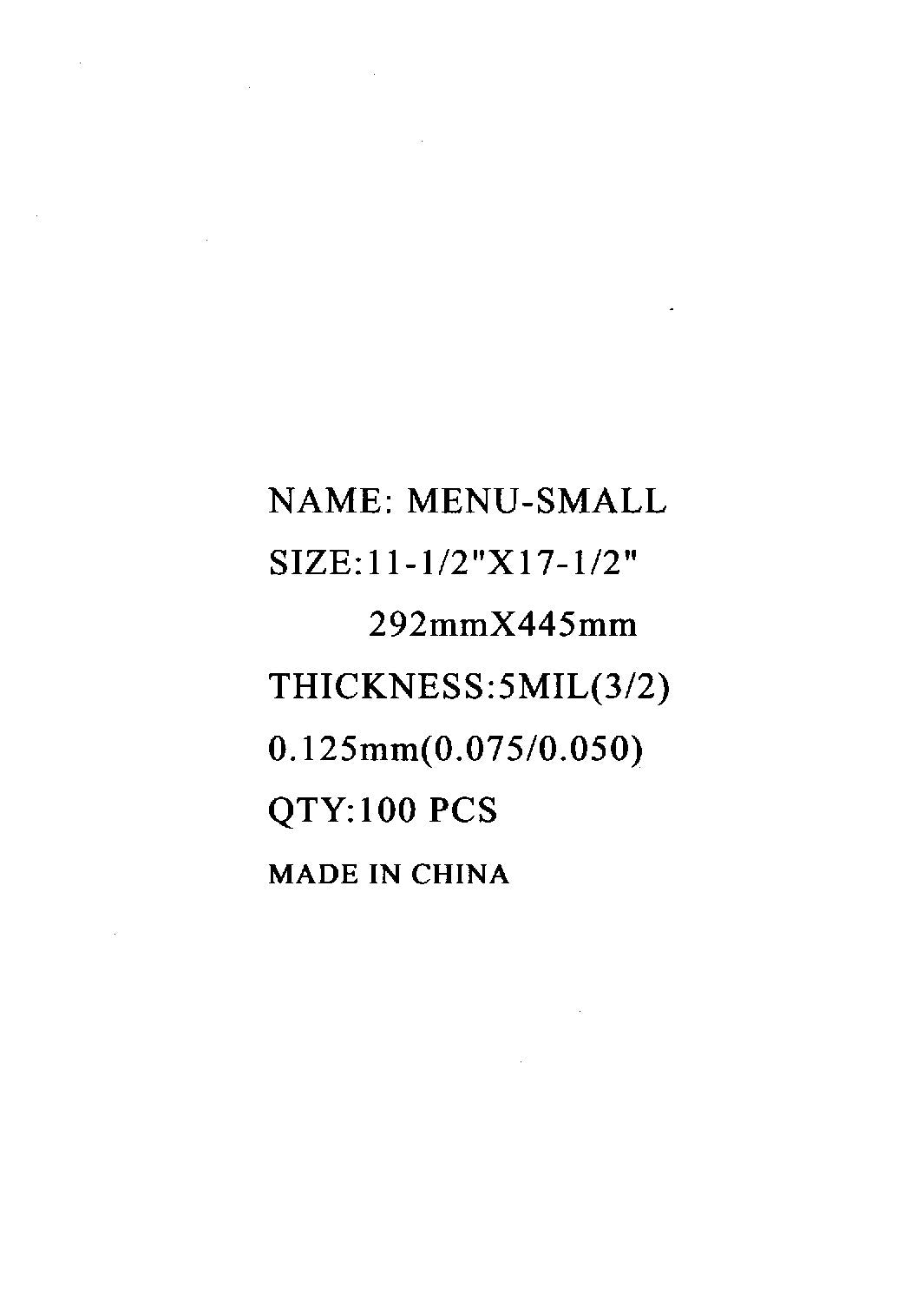Laminating Pouch 5ml Small Menu