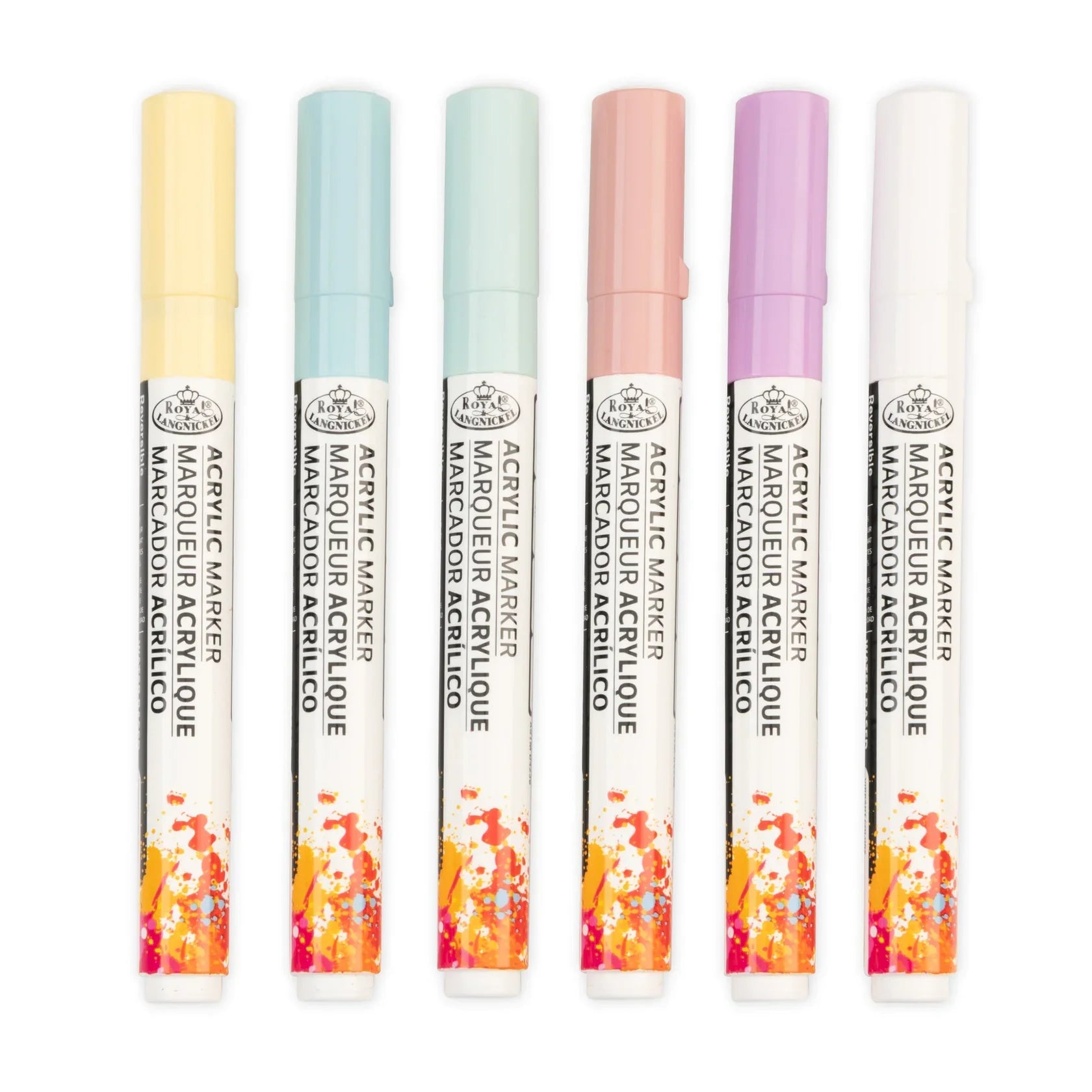 Acrylic 2.0 mm Reversible Tip Pastel Markers Pkg. 6