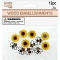 Wood Sunflower & Bee Emb | 12pc | 2cm