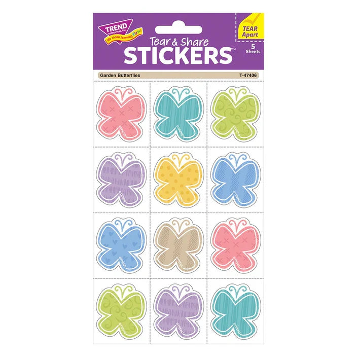 GARDEN BUTTERFLIES TEAR & SHARE STICKERS 60PK