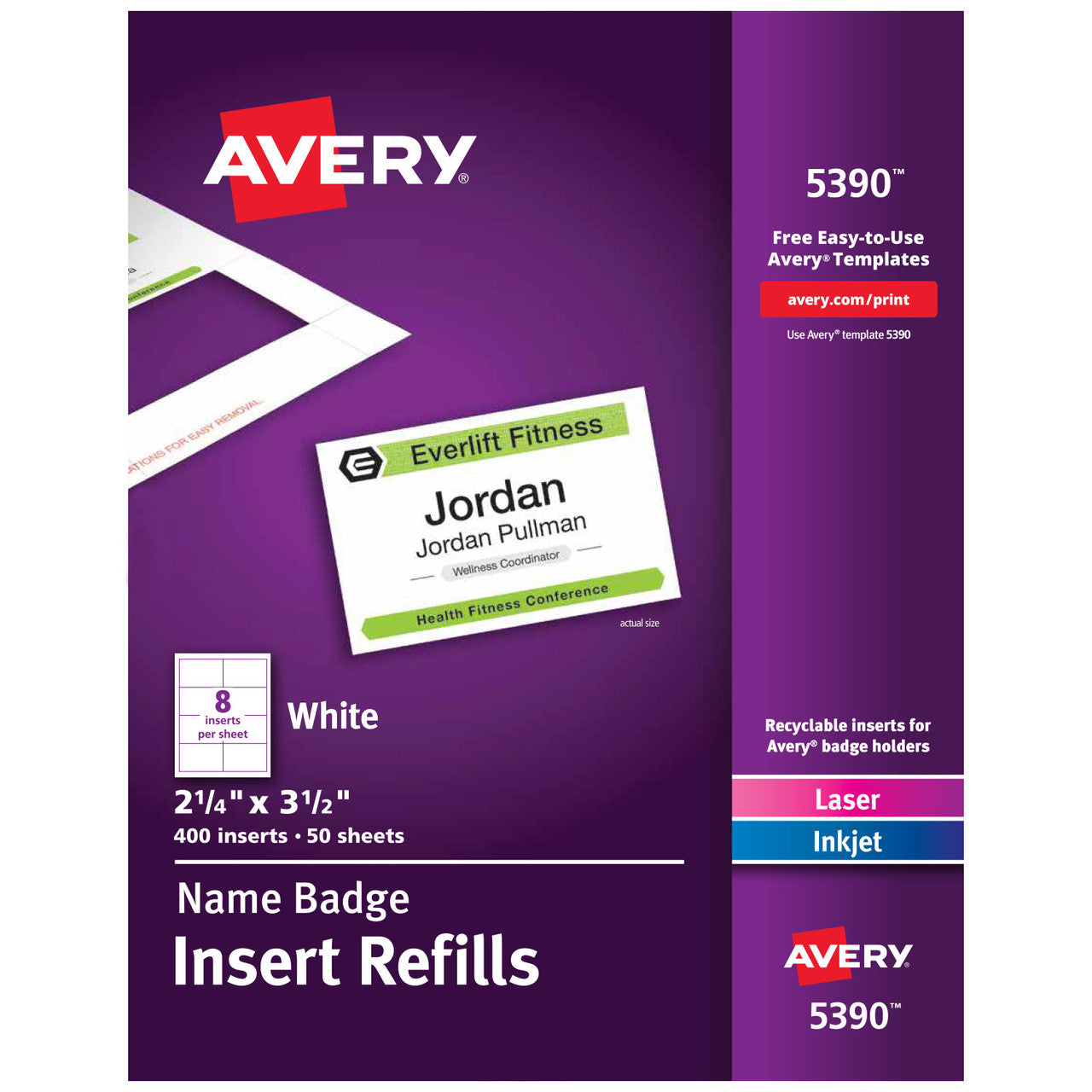Name Badge Insert Refills 2-1/4" x 3-1/2" White Pkg. 400