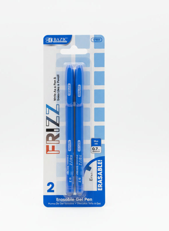 BAZIC Frizz Blue Erasable Gel Pen | 0.7 medium  (2/Pack)