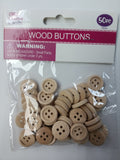 WOOD CRAFT BUTTONS (NAT) 15MM 50PC