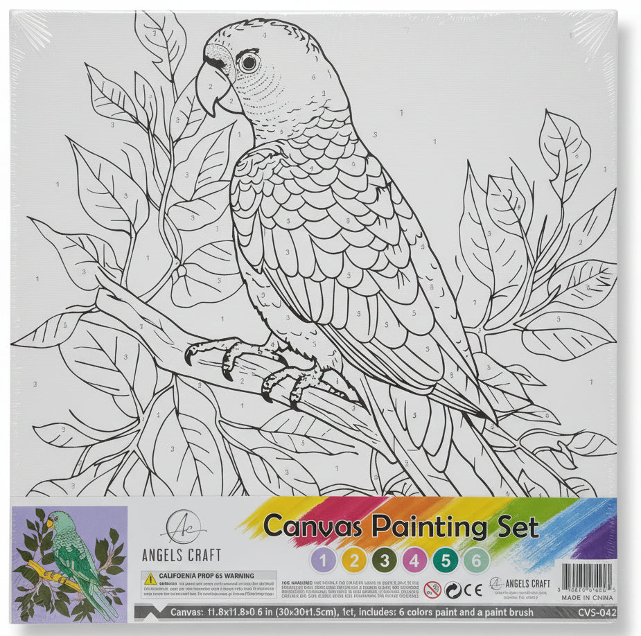 Canvas Paint Parrot Set | Includes 6 Color  1 Brush